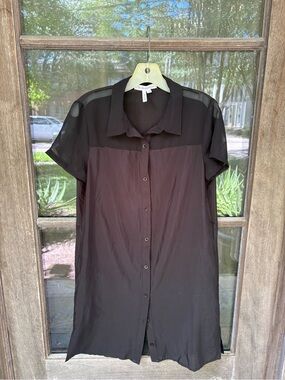 BCBGeneration Black Button-Front Short Sleeve Midi Dress